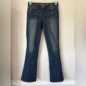 American Eagle Skinny Kick Mid Rise Jeans Dark Wash Y2K Size 2 Super Stretch